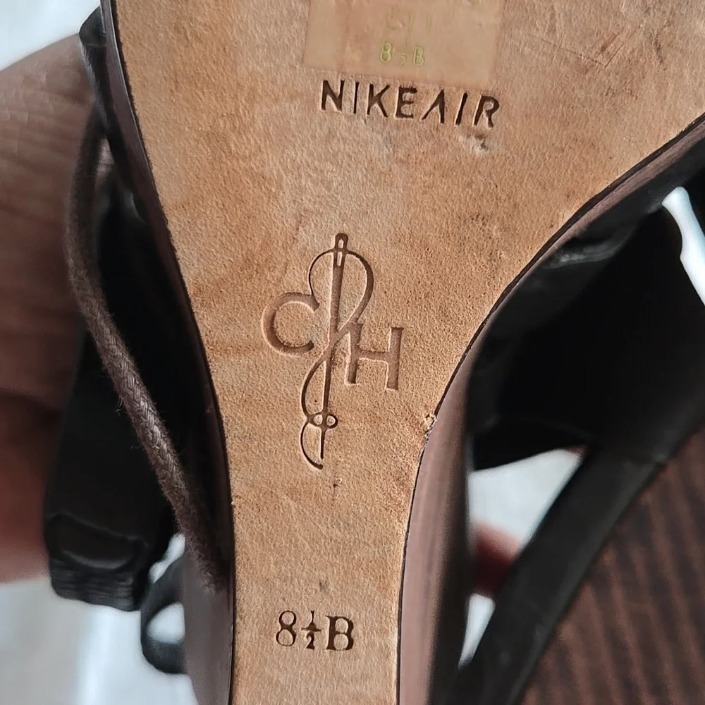 Cole Haan Sky Black Leather Lace-Up Wedge Sandals Boho Bohemian Summer Shoes